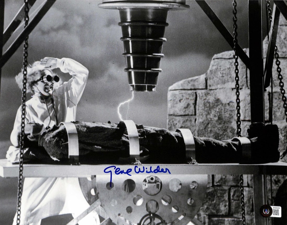 Gene Wilder Signed 11x14 Young Frankenstein Photo Beckett Authenticated: Gene Wilder Signed 11x14 Young Frankenstein Photo Beckett Authenticated This is an authentic signed 11x14 black and white photograph of Gene Wilder from the iconic movie Young Frankenstein. The photog
