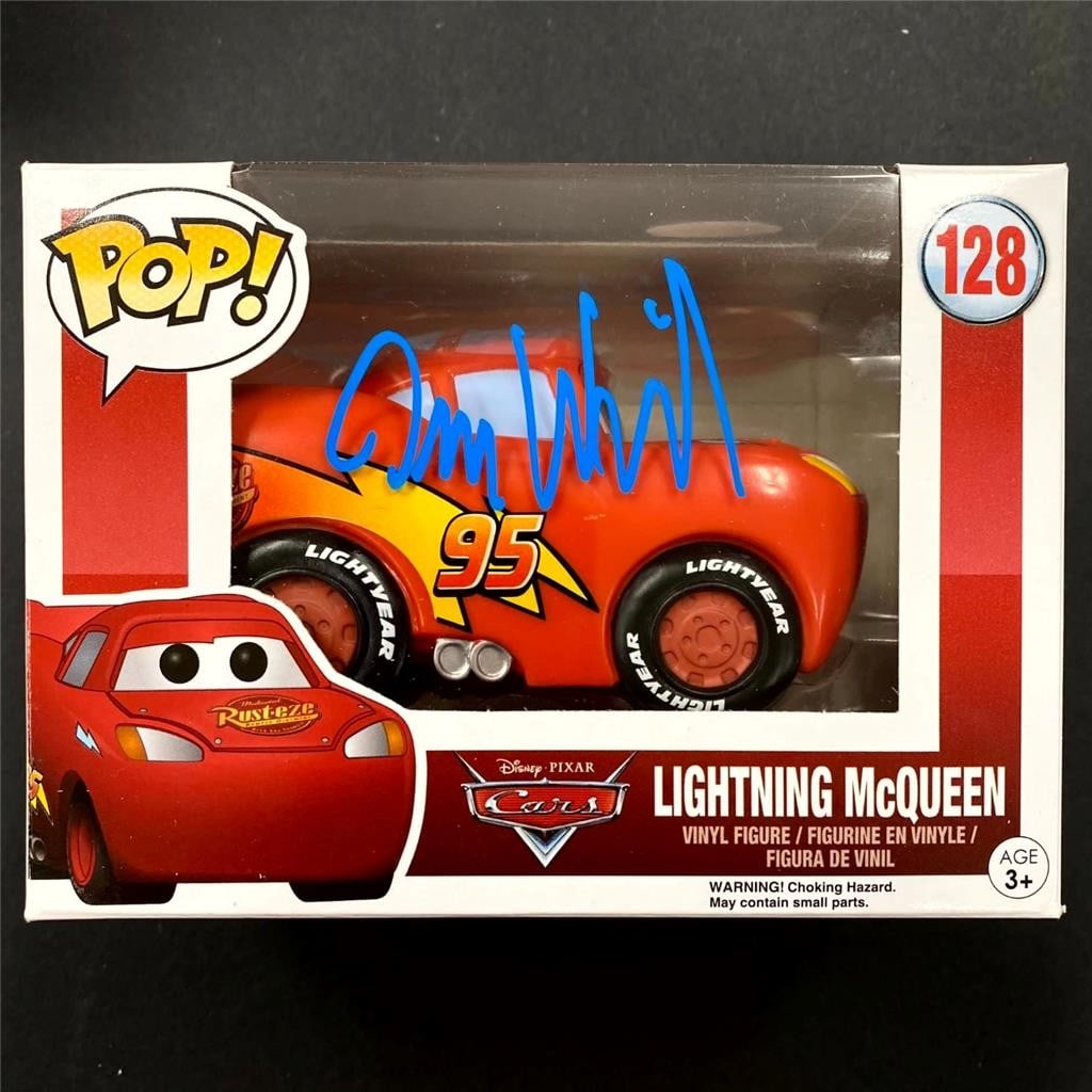 Owen Wilson Autographed Lightning McQueen Funko Pop 128 JSA Authenticated: Owen Wilson Autographed Lightning McQueen Funko Pop 128 JSA Authenticated This is an original Lightning McQueen Funko Pop! number 128, signed by Owen Wilson. The autograph has been authenticated by Ja
