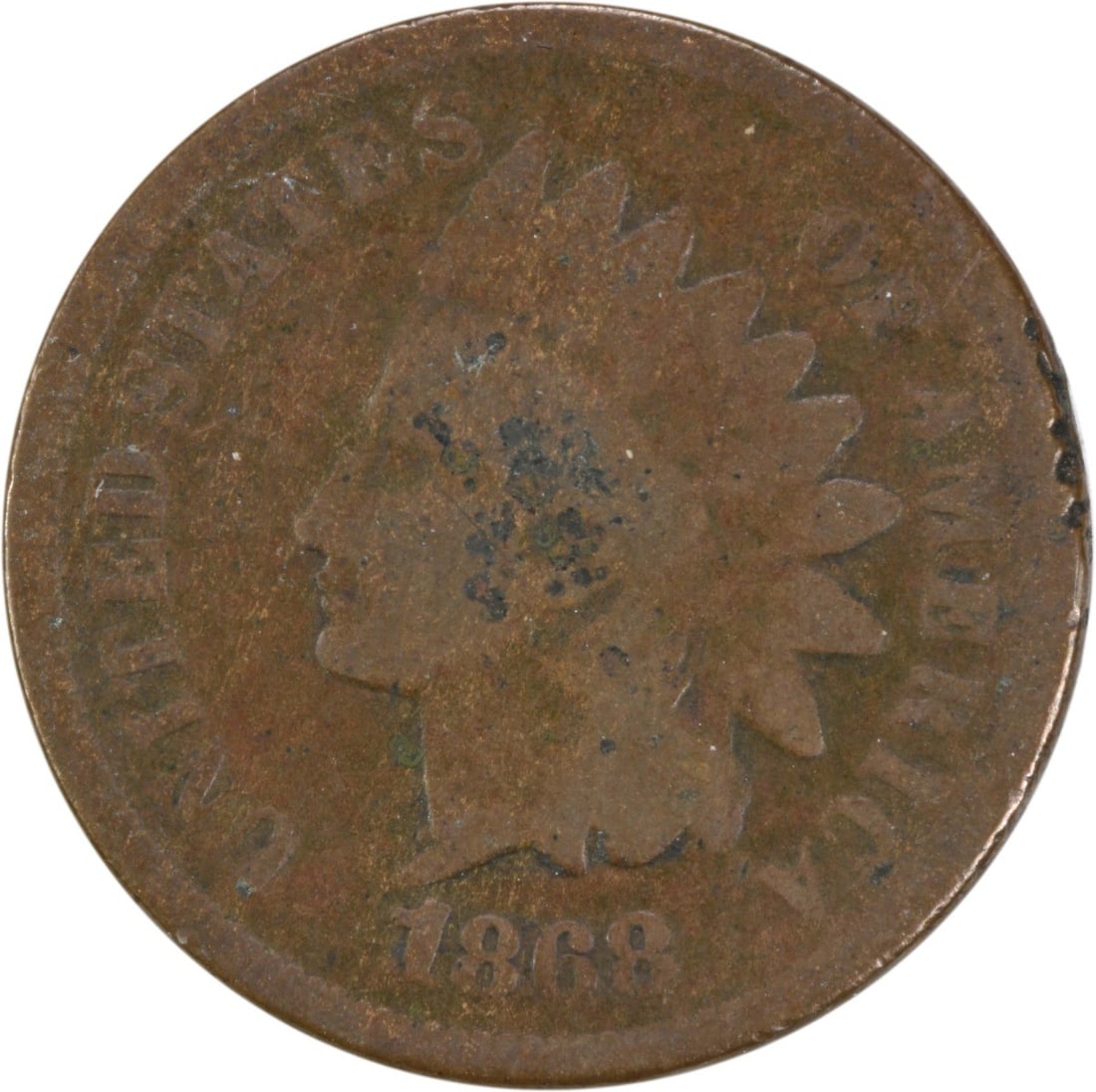 1868 Indian Head Cent G Uncertified Philadelphia Mint: 1868 Indian Head Cent G Uncertified Philadelphia Mint This 1868 Indian Cent, a notable piece of American numismatic history, features the iconic Indian Head design by James Barton Longacre. Struck in