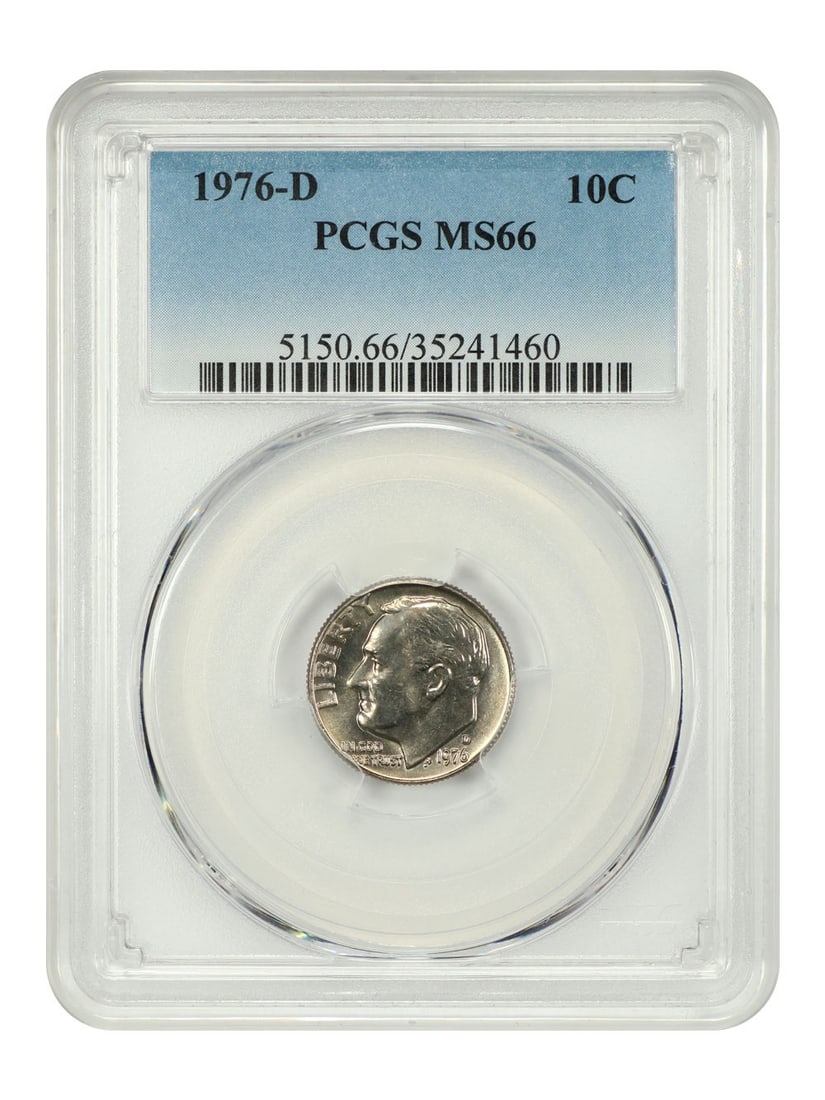 PCGS MS66 1976 Denver Roosevelt Dime 10 Cent Coin: PCGS MS66 1976 Denver Roosevelt Dime 10 Cent Coin This is a 1976-D Roosevelt Dime graded MS66 by PCGS. The coin is uncirculated and was struck at the Denver Mint. It is part of the Roosevelt Dime seri