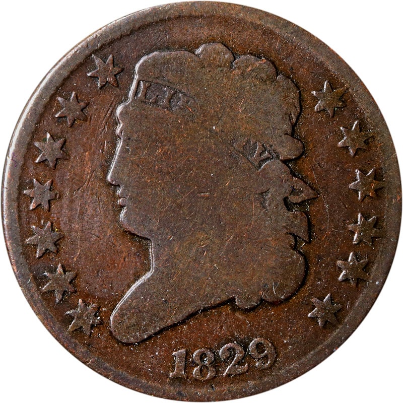 1829 United States Copper Half Cent Coin Circulated: 1829 United States Copper Half Cent Coin Circulated This is a circulated 1829 Half Cent from the United States, composed of copper. The coin is pre-owned and uncertified. Specifications Type: Half Cen