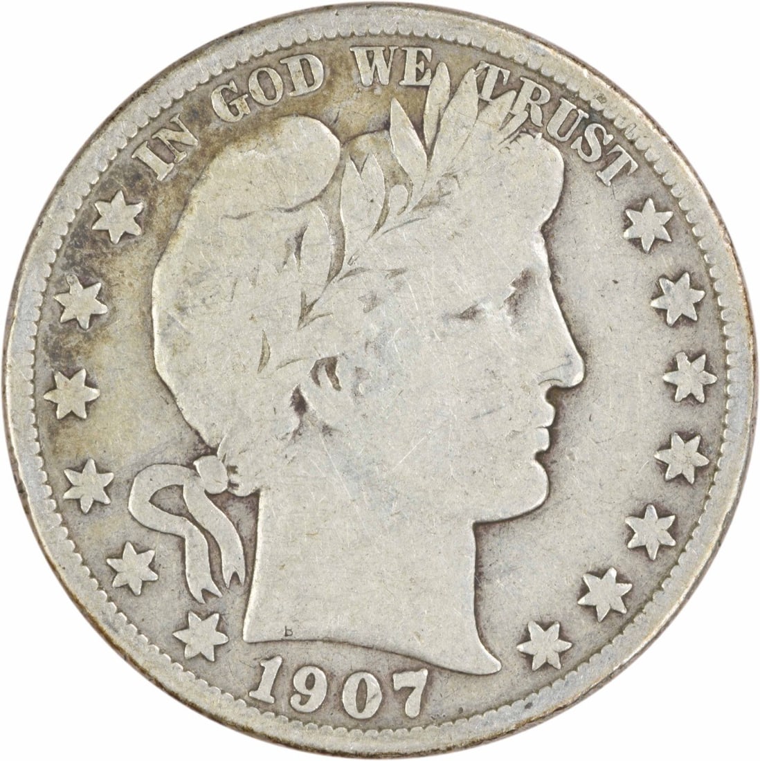 1907 New Orleans Barber Half Dollar 90 Percent Silver Uncertified VG: 1907 New Orleans Barber Half Dollar 90 Percent Silver Uncertified VG This 1907-O Barber Half Dollar was minted in New Orleans and designed by Charles E. Barber. Composed of 90% silver and 10% copper,