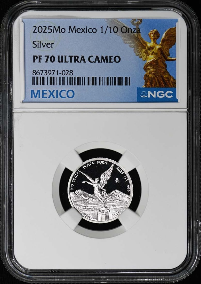 2025 Mexico 1/10 Onza Silver Libertad NGC PF70 Ultra Cameo Rare Mintage: 2025 Mexico 1/10 Onza Silver Libertad NGC PF70 Ultra Cameo Rare Mintage This 2025 Mo Mexico 1/10 Onza Libertad Silver coin is graded by NGC as PF70 Ultra Cameo and has a low mintage of only 1,500 piec