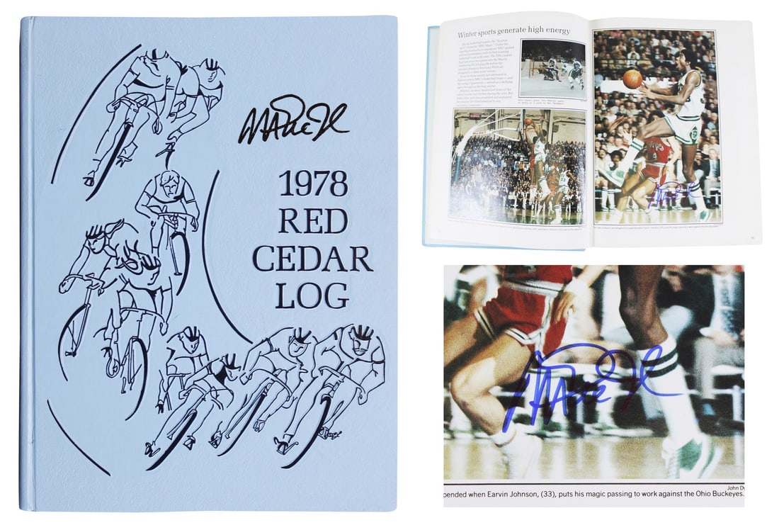 Magic Johnson 2x Signed 1978 Michigan State Yearbook BAS Authenticated: Magic Johnson 2x Signed 1978 Michigan State Yearbook BAS Authenticated This authentic 1978 Michigan State University yearbook features the remarkable autographs of Magic Johnson, legendary player of t