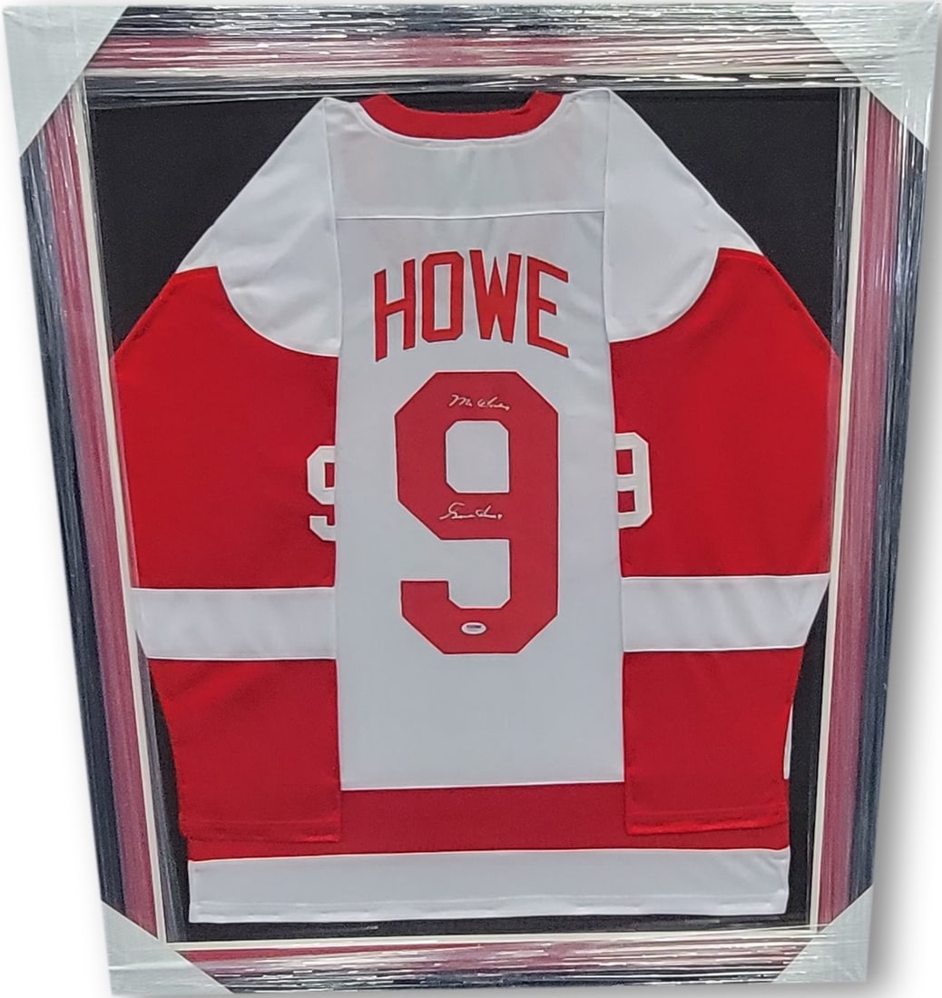 Gordie Howe Autographed Framed Jersey Detroit Red Wings PSA DNA Mr Hockey: Gordie Howe Autographed Framed Jersey Detroit Red Wings PSA DNA Mr Hockey This is an original, hand-signed jersey of the legendary player Gordie Howe, showcasing his autograph along with the inscripti