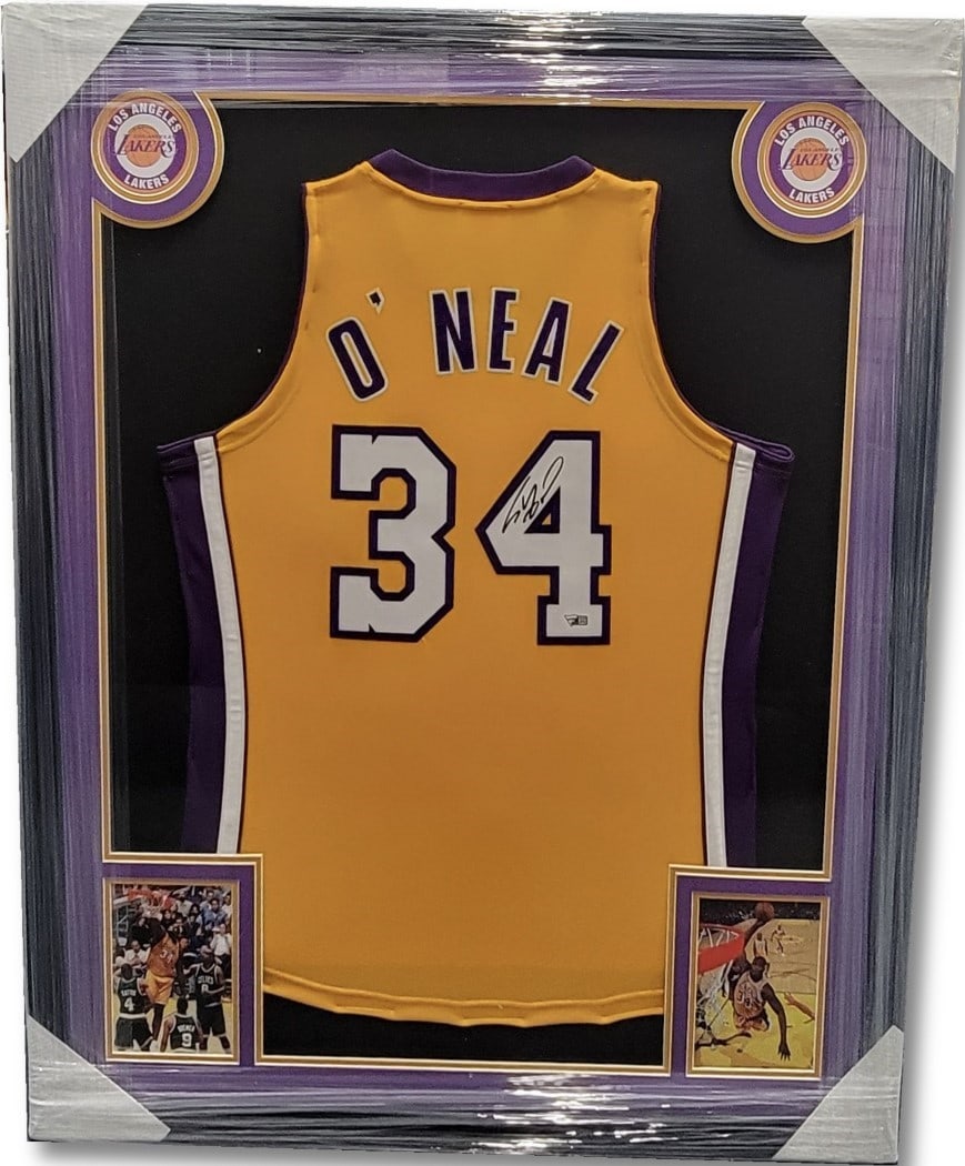 Shaquille O'Neal Autographed Jersey Custom Frame 43x35 Lakers Fanatics Authentic: Shaquille O'Neal Autographed Jersey Custom Frame 43x35 Lakers Fanatics Authentic Celebrate the legacy of basketball legend Shaquille O'Neal with this custom framed jersey from the Los Angeles Lakers.