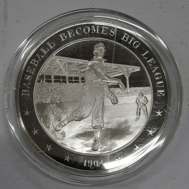 1904 Sterling Silver Baseball Medal Franklin Mint History of the United States Series: 1904 Sterling Silver Baseball Medal Franklin Mint History of the United States Series This Franklin Mint sterling silver medal is part of the History of the United States proof series and commemorates
