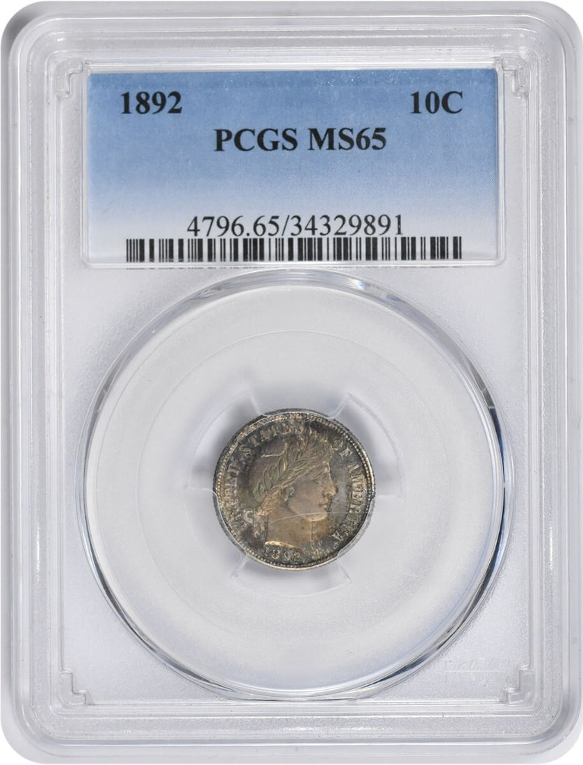 1892 Barber Silver Dime MS65 PCGS Uncirculated Coin: 1892 Barber Silver Dime MS65 PCGS Uncirculated Coin This 1892 Barber Silver Dime is a stunning example of numismatic excellence, graded MS65 by PCGS, showcasing its uncirculated condition. Struck at t