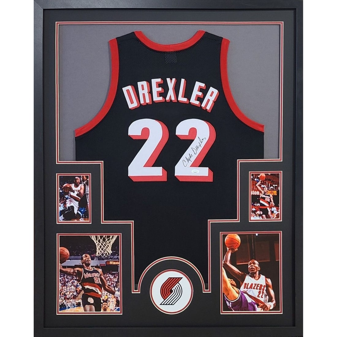 Clyde Drexler Autographed Jersey Framed JSA Certified Portland Trail Blazers: Clyde Drexler Autographed Jersey Framed JSA Certified Portland Trail Blazers This custom framed jersey features the authentic autograph of basketball legend Clyde Drexler, a star of the Portland Trail