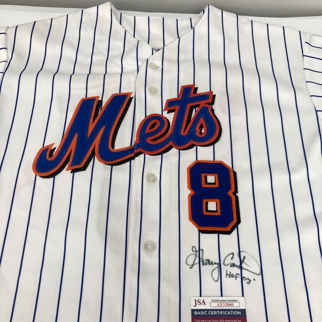 Gary Carter 2003 HOF Signed Majestic Mets Jersey JSA COA: Gary Carter 2003 HOF Signed Majestic Mets Jersey JSA COA Celebrate the legacy of baseball legend Gary Carter with this Hall of Fame 2003 signed Majestic New York Mets jersey. This original piece is au