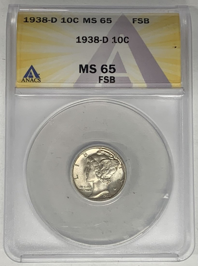 1938 Denver Mercury Dime Silver ANACS MS 65 FB Certified Coin (1 of 2)