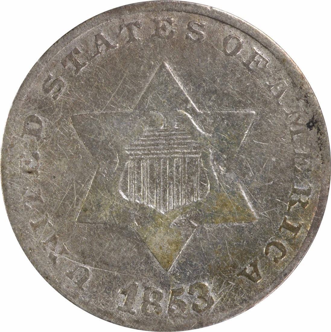 1853 Three Cent Silver Coin Uncertified Philadelphia Mint (1 of 2)