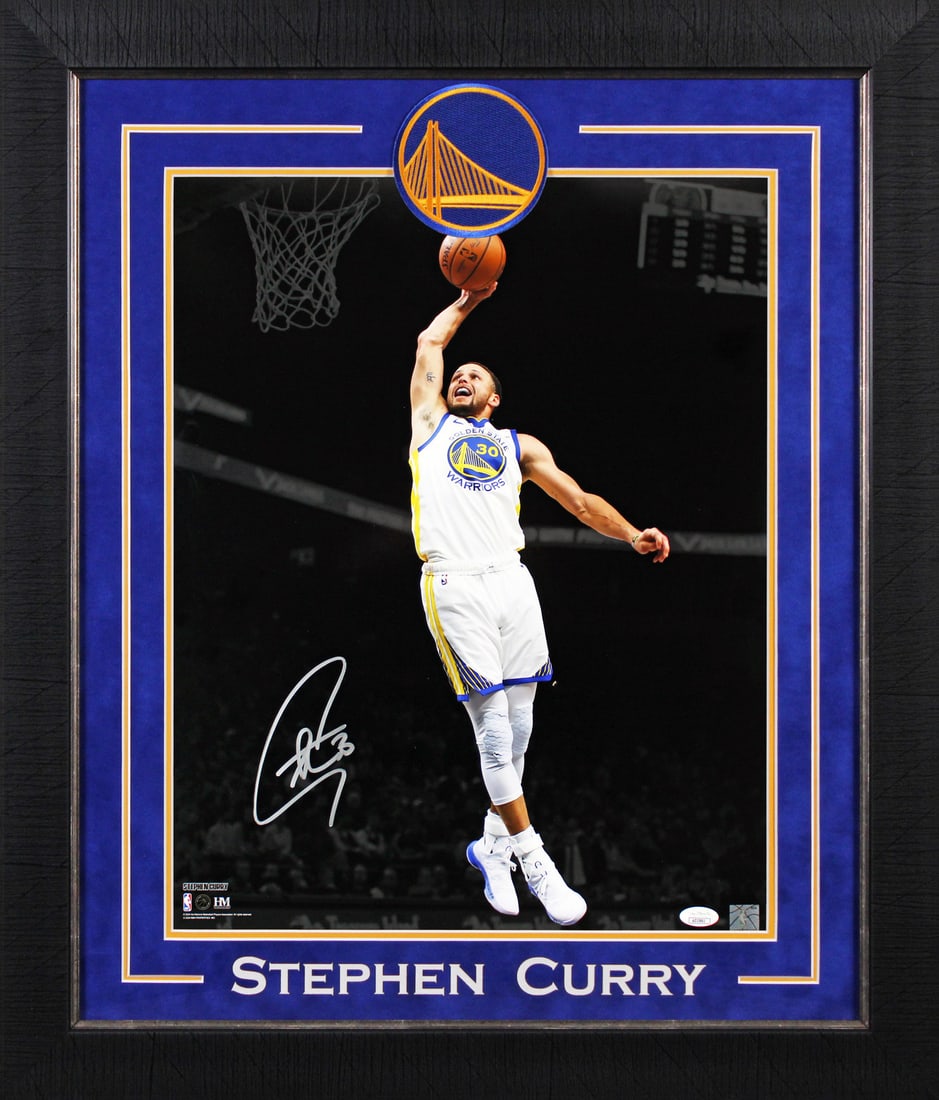 Stephen Curry Signed 16x20 Framed Dunk Photo JSA Golden State Warriors: Stephen Curry Signed 16x20 Framed Dunk Photo JSA Golden State Warriors Celebrate the incredible talent of Stephen Curry with this stunning autographed 16x20 framed photo capturing him in a dynamic dun