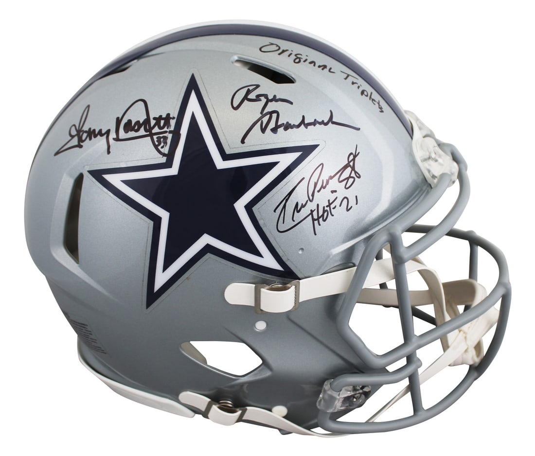 Drew Pearson Staubach Dorsett Autographed Cowboys Full Size Speed Helmet Beckett COA (1 of 3)