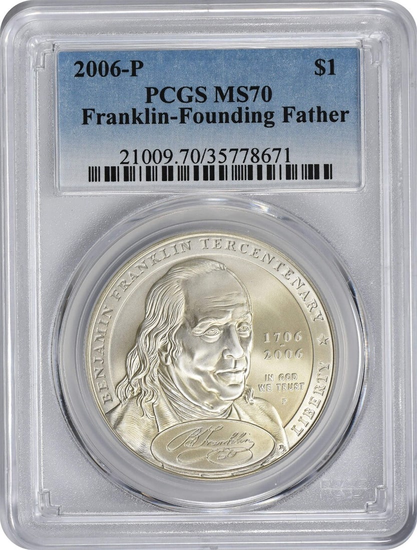 2006-P Franklin Founding Father Silver Dollar MS70 PCGS Commemorative Coin (1 of 2)