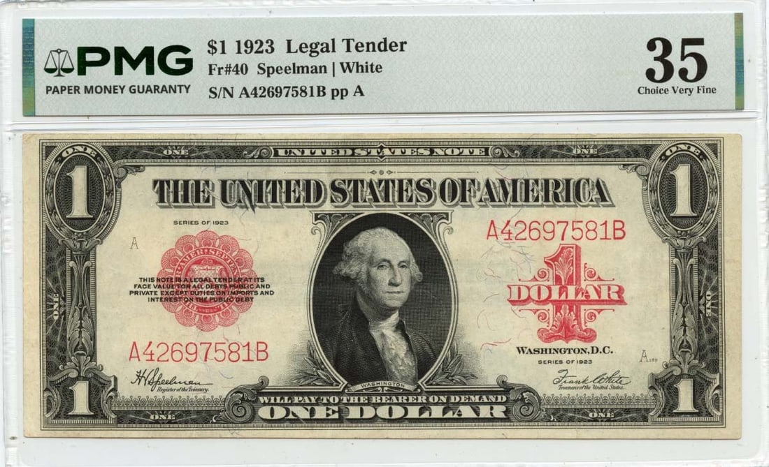 1923 United States $1 Red Seal Legal Tender Note PMG VF35 (1 of 2)