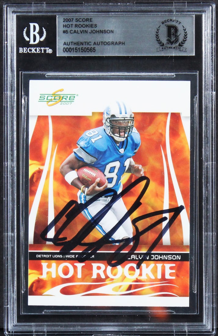 Calvin Johnson Signed 2007 Score Hot Rookies #5 Card Beckett Authenticated (1 of 2)