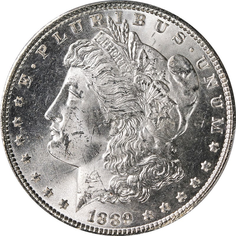 PCGS MS63 1889 Philadelphia Morgan Dollar VAM 16 Doubled Ear Variety: PCGS MS63 1889 Philadelphia Morgan Dollar VAM 16 Doubled Ear Variety This original 1889-P Morgan Silver Dollar features the VAM 16 Doubled Ear variety and is graded MS63 by PCGS. The coin exhibits sup