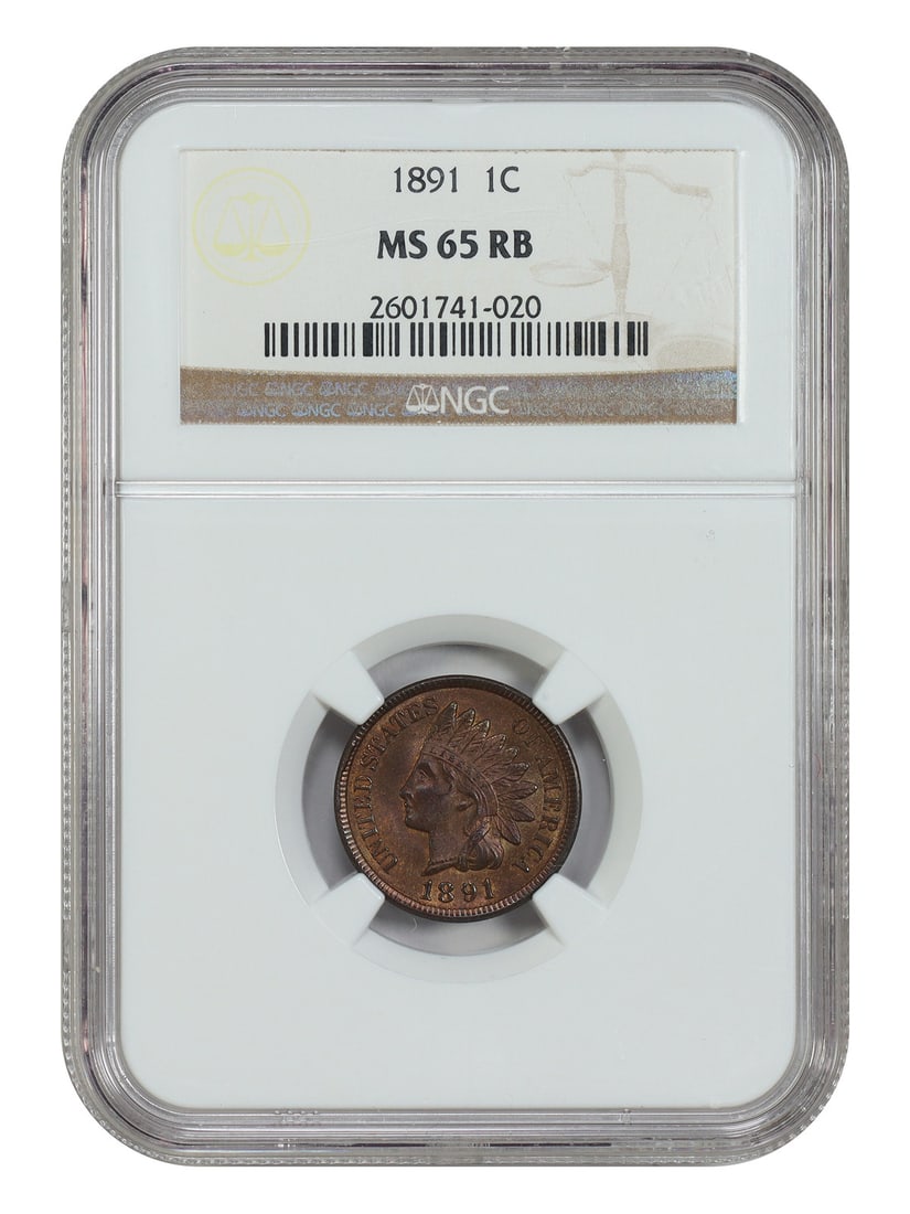 NGC MS65RB 1891 Indian Head One Cent Philadelphia Mint: NGC MS65RB 1891 Indian Head One Cent Philadelphia Mint This 1891 Indian Cent is graded MS65RB by NGC, indicating it is in uncirculated condition. The coin features the original red and brown coloratio