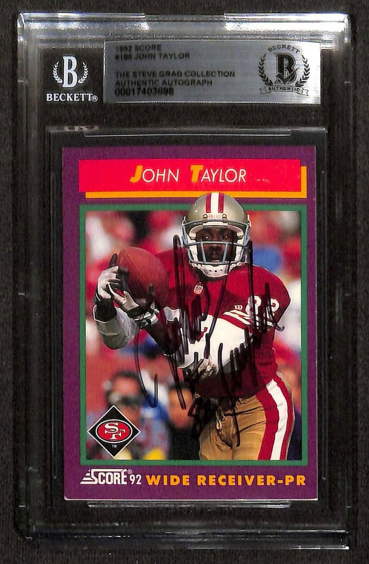 John Taylor 1992 Score #105 Signed Card Beckett Authenticated: John Taylor 1992 Score #105 Signed Card Beckett Authenticated This is a 1992 Score #105 sports trading card featuring John Taylor, a renowned wide receiver for the San Francisco 49ers. The card is aut