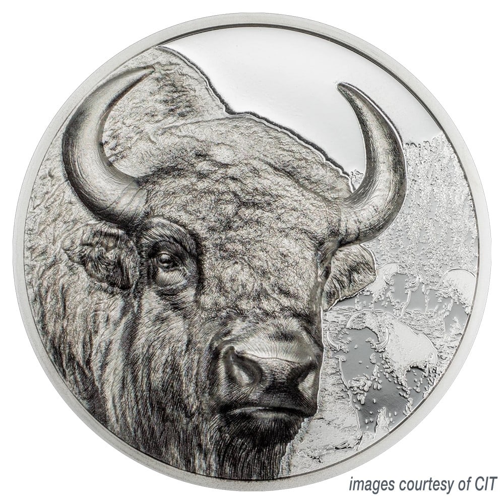 1oz Ultra High Relief Silver Bison Coin with Window Box Mongolia 2025: 1oz Ultra High Relief Silver Bison Coin with Window Box Mongolia 2025 This 2025 Ultra High Relief Silver Bison coin from Mongolia features a detailed depiction of the bison, celebrated for its dense c