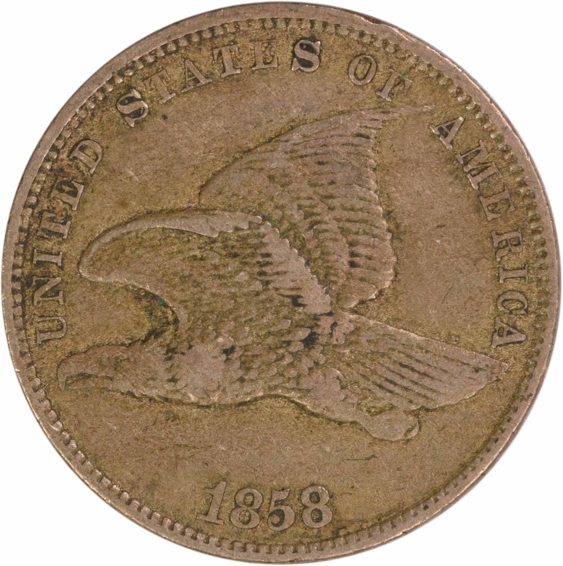 1858 Small Letters Flying Eagle Cent VF Grade Uncertified US Coin: 1858 Small Letters Flying Eagle Cent VF Grade Uncertified US Coin This 1858 Flying Eagle Cent features the Small Letters variety and is graded Choice Very Fine (VF). Struck in Philadelphia, this pre-o