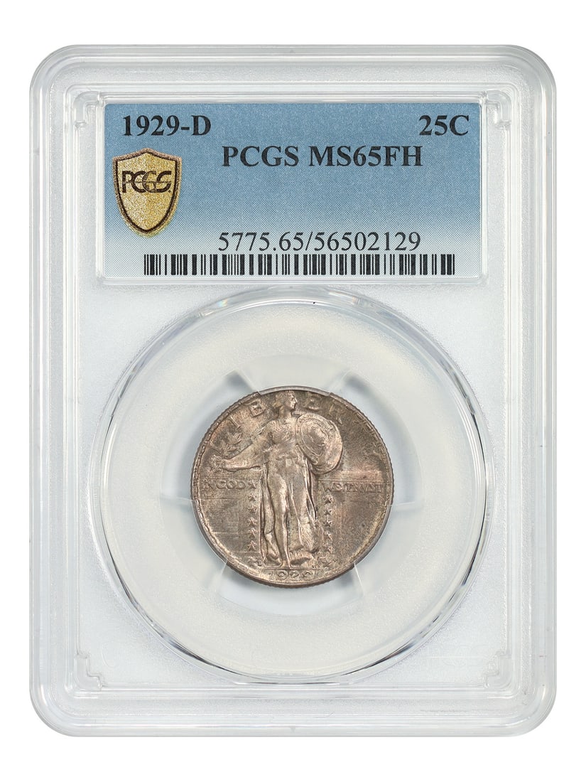 PCGS MS65FH Standing Liberty Quarter 1929-D Full Head Denver Mint: PCGS MS65FH Standing Liberty Quarter 1929-D Full Head Denver Mint This is a 1929-D Standing Liberty Quarter graded MS65FH by PCGS. The coin is uncirculated and features the highly desirable Full Head