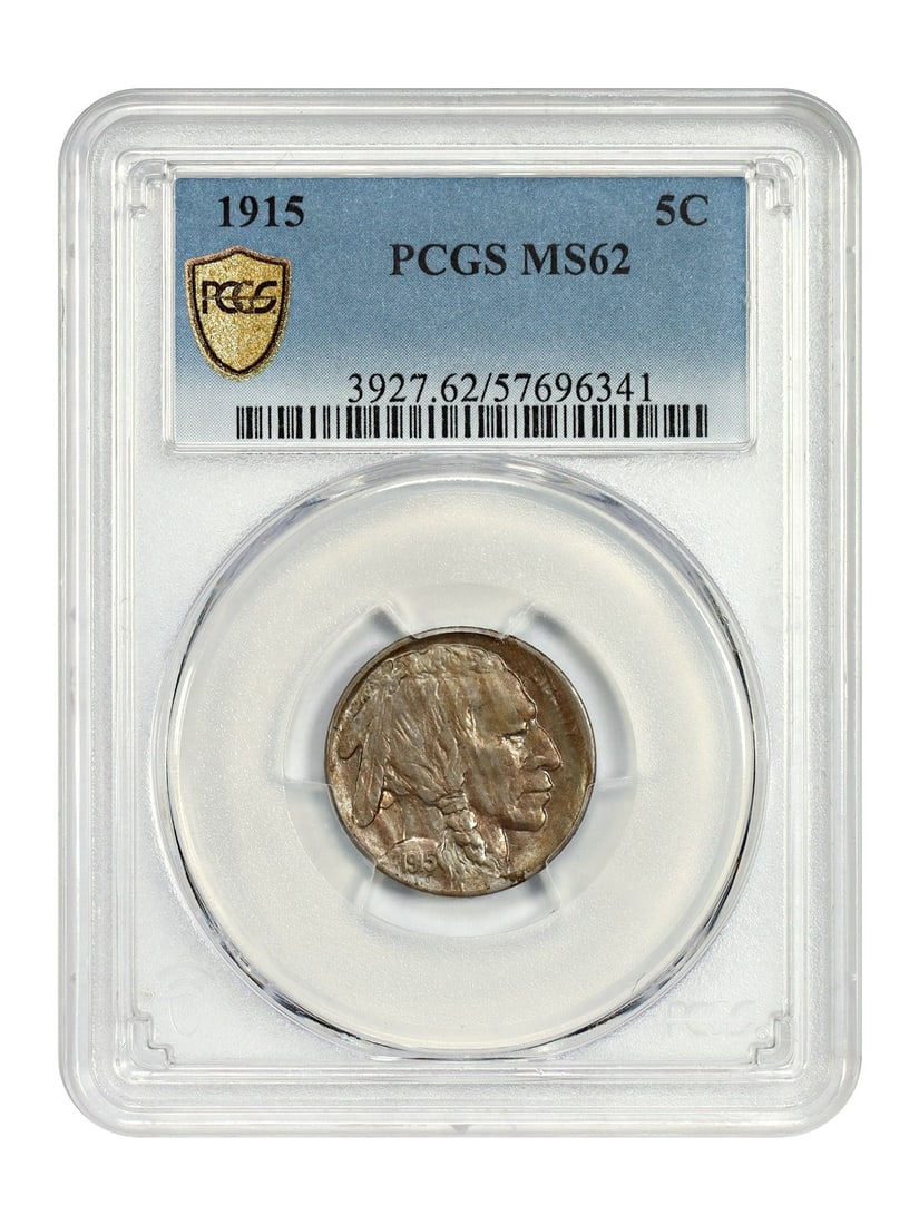 1915 Buffalo Nickel 5 Cent Coin PCGS Graded MS62 Uncirculated: 1915 Buffalo Nickel 5 Cent Coin PCGS Graded MS62 Uncirculated This 1915 Buffalo Nickel is graded MS62 by PCGS and remains in uncirculated condition. Struck in Philadelphia, it features the classic Buf