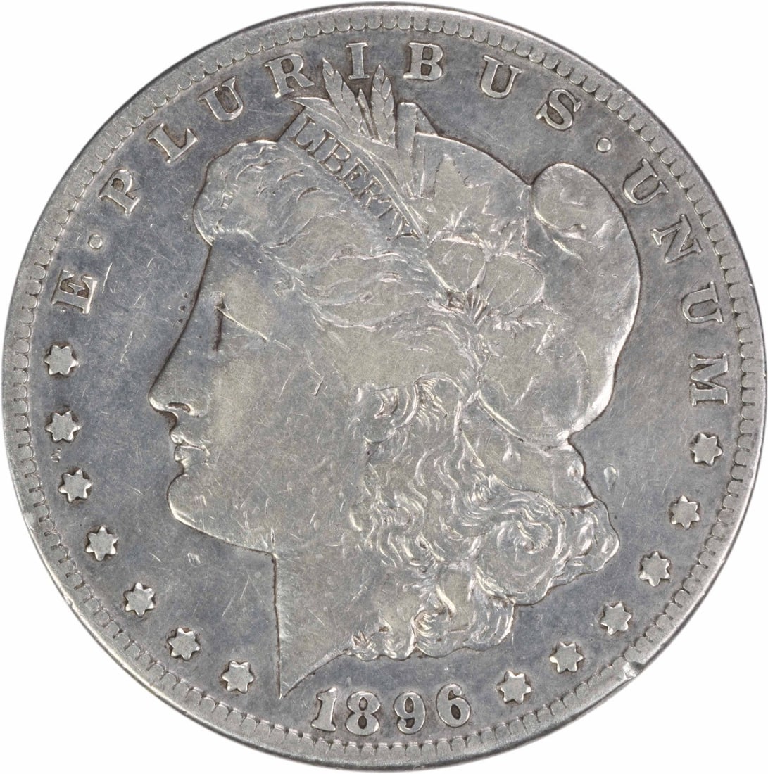 1896-S Morgan Silver Dollar Coin 90% Silver F Grade: 1896-S Morgan Silver Dollar Coin 90% Silver F Grade This 1896-S Morgan Silver Dollar showcases a rich history and classic design, featuring the iconic work of designer George T. Morgan. Struck in 90%