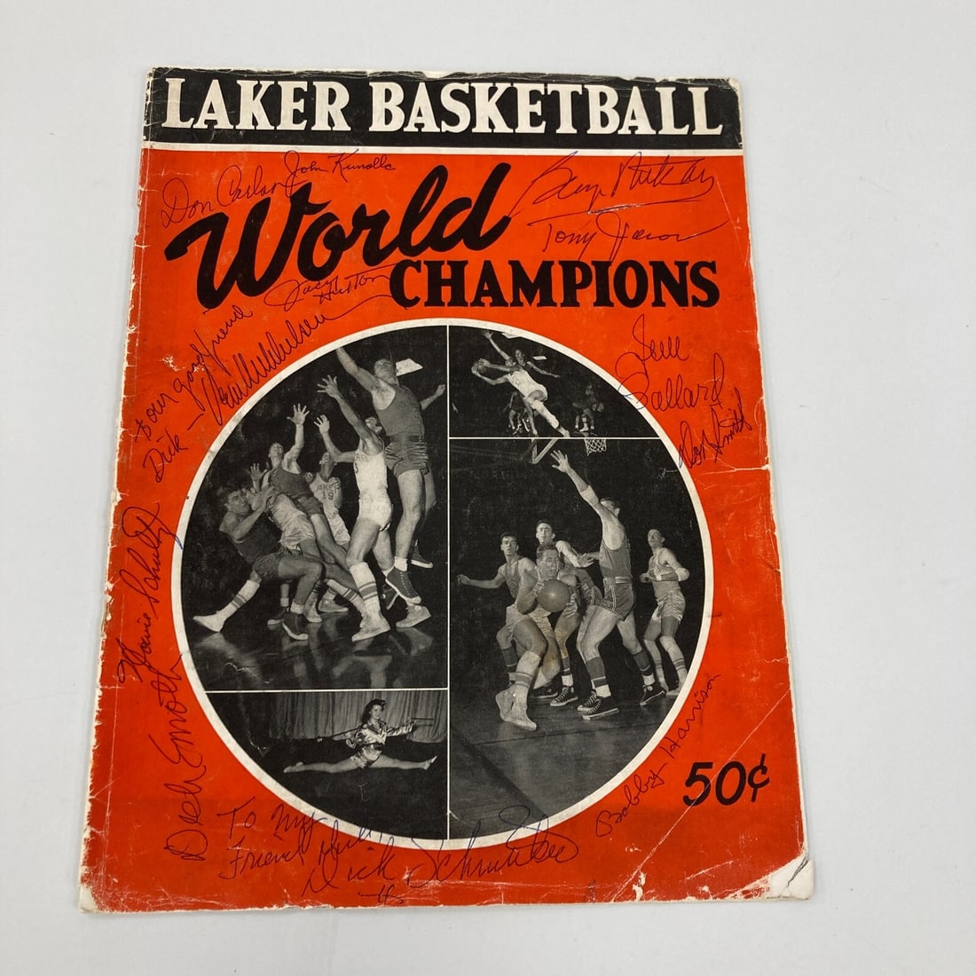 1950 Minneapolis Lakers Signed Program with JSA COA - 12 Autographs: 1950 Minneapolis Lakers Signed Program with JSA COA - 12 Autographs Celebrate the legacy of basketball with this original 1950 Minneapolis Lakers NBA Championship team signed program. This vintage pub
