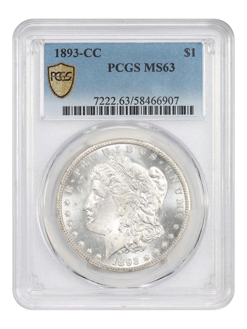 PCGS MS63 Carson City Morgan Silver Dollar 1893 Scarce Mint Issue: PCGS MS63 Carson City Morgan Silver Dollar 1893 Scarce Mint Issue This 1893-CC Morgan Dollar is graded MS63 by PCGS and is a highly sought-after coin from the Carson City Mint. With an original mintag