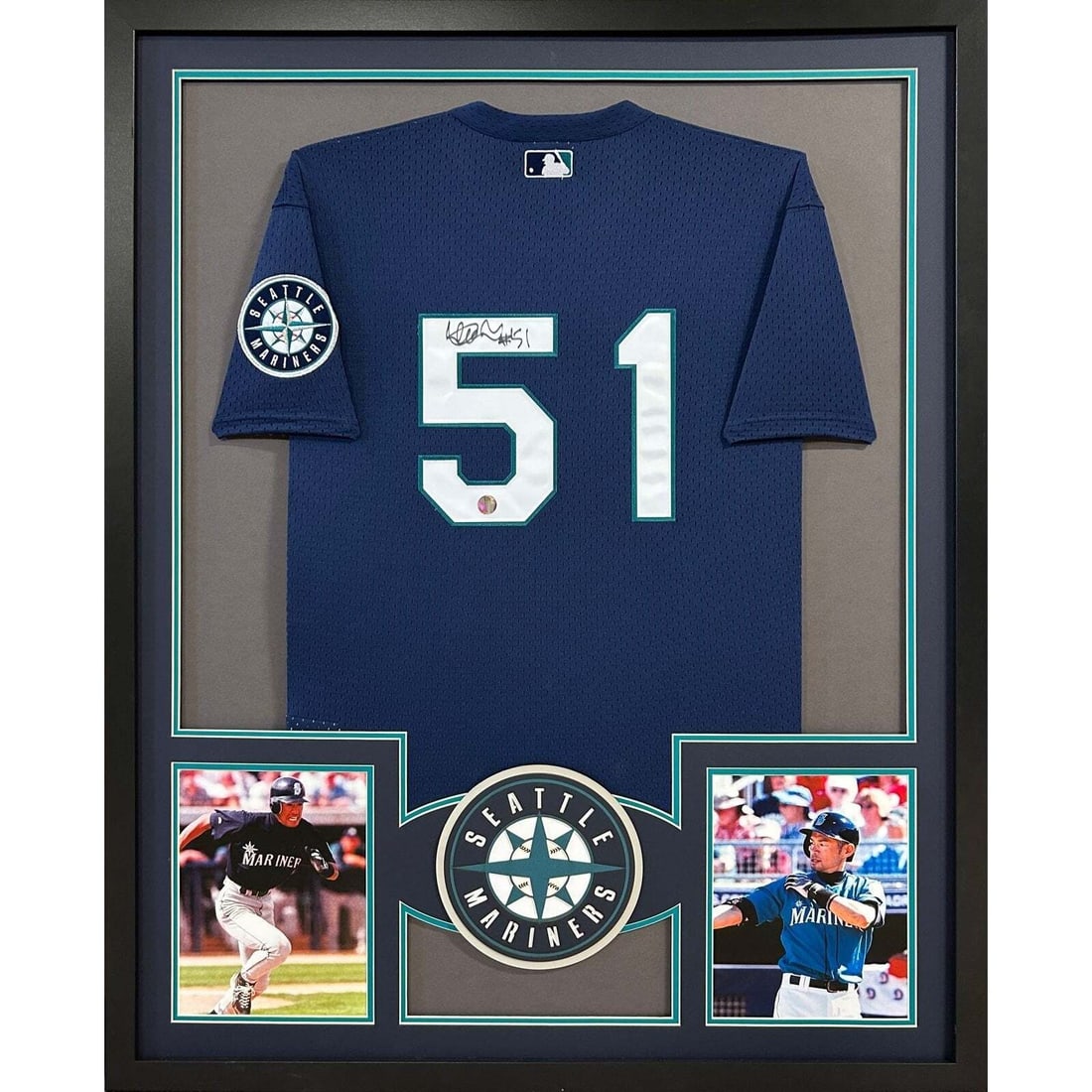 Ichiro Suzuki Autographed Framed Jersey Mariners Authenticated 42x34: Ichiro Suzuki Autographed Framed Jersey Mariners Authenticated 42x34 This is a beautifully framed autographed jersey of Ichiro Suzuki, showcasing his iconic blue Mariners uniform. The jersey is authen