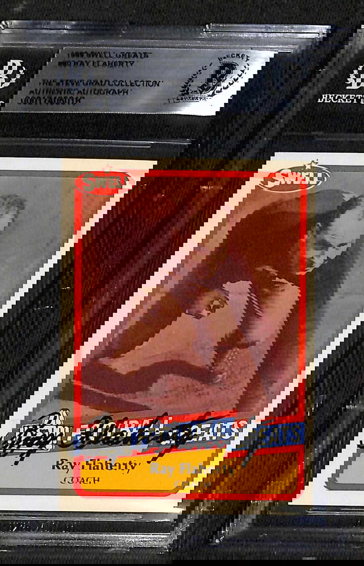 Ray Flaherty Signed 1989 Swell Greats #80 Card Beckett Authenticated: Ray Flaherty Signed 1989 Swell Greats #80 Card Beckett Authenticated This autographed 1989 Swell Greats #80 sports trading card features the signature of Ray Flaherty, the legendary New York Giants co