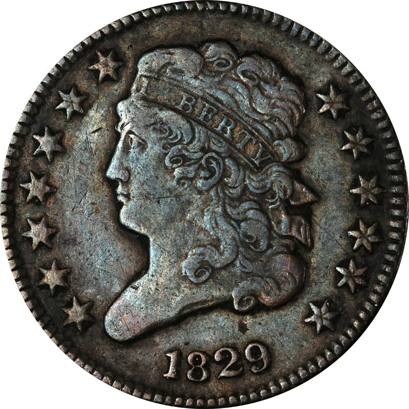 1829 United States Copper Half Cent Circulated Coin: 1829 United States Copper Half Cent Circulated Coin This 1829 Half Cent from the United States is composed of copper and is in circulated, pre-owned condition. It is an uncertified collectible coin, m