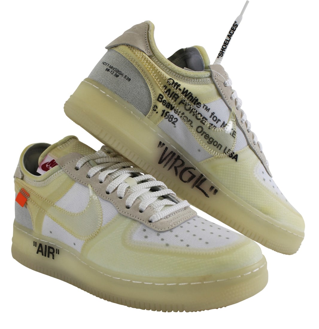 Virgil Abloh Signed 2017 Off-White Air Force 1 Low Shoes with Beckett COA: Virgil Abloh Signed 2017 Off-White Air Force 1 Low Shoes with Beckett COA This exceptional pair of 2017 Nike Air Force 1 Low Off-White "The Ten" sneakers, in men's size 10, is personally signed by the