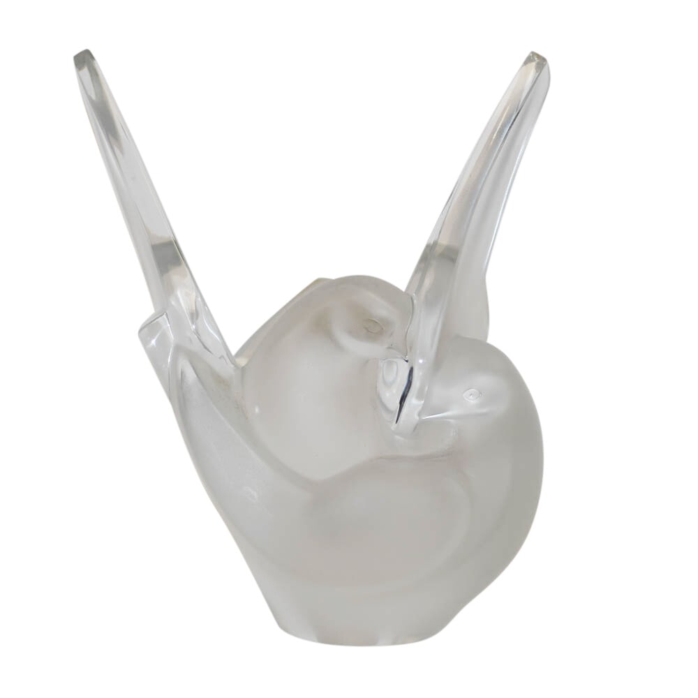 French Frosted Glass Art Vase Sylvie Dove Motif 8.5 Inch: French Frosted Glass Art Vase Sylvie Dove Motif 8.5 Inch This Lalique Sylvie Intertwined Frosted Glass Vase features a vintage French design with dove motifs. Crafted in France, this art vase showcase
