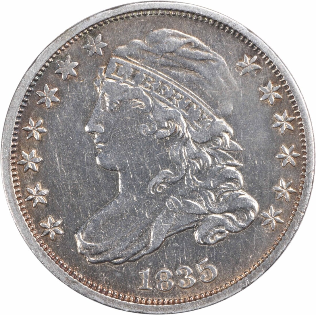 1835 Capped Bust Silver Dime 10C Philadelphia Uncertified Coin: 1835 Capped Bust Silver Dime 10C Philadelphia Uncertified Coin This 1835 Capped Bust Silver Dime features an exquisite design by John Reich and is a remarkable addition to any collection. The coin, st