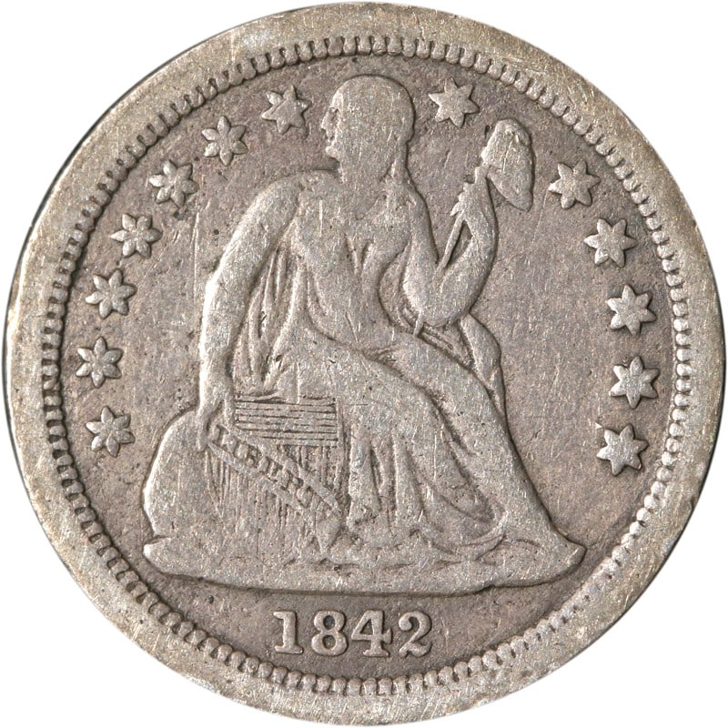 1842 New Orleans Silver Dime Seated Liberty Circulated US Coin: 1842 New Orleans Silver Dime Seated Liberty Circulated US Coin This is an 1842-O Seated Liberty Dime from the New Orleans Mint. The coin is composed of silver and is in circulated, pre-owned condition