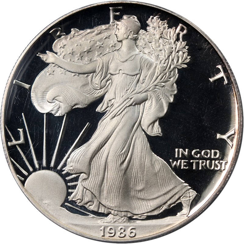 1986-S Silver American Eagle $1 PCGS PR70 DCAM Mercanti Signed Label (1 of 4)