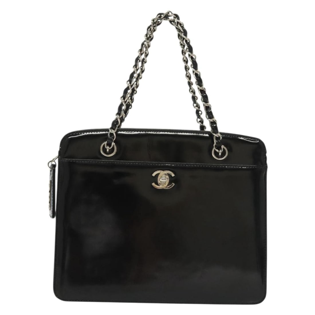 Chanel Patent Leather Black Tote Vintage CC Lock Chain Pocket (1 of 18)