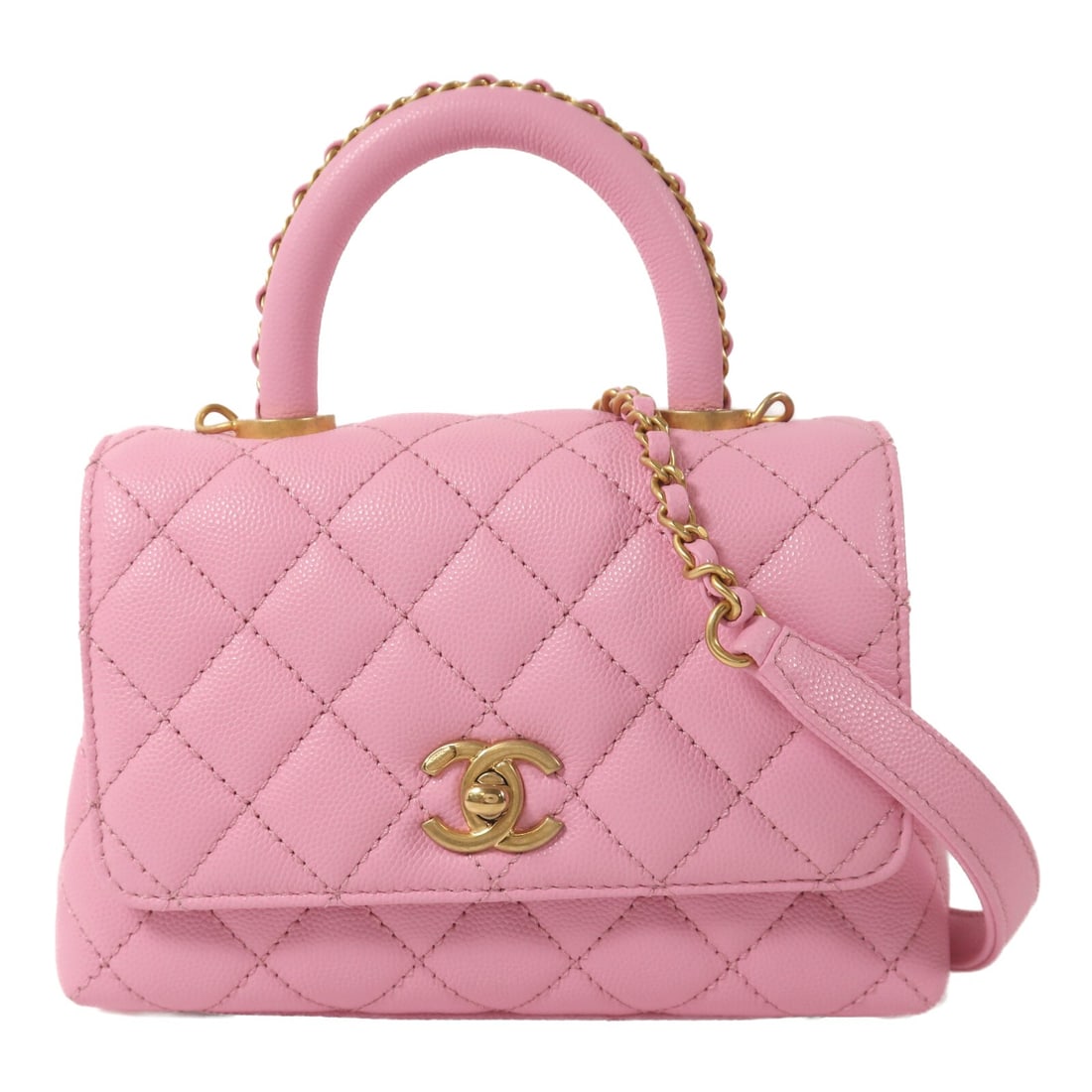 Chanel Co Co Handle Pink Calfskin 2-Way Shoulder Bag Gold Hardware: Chanel Co Co Handle Pink Calfskin 2-Way Shoulder Bag Gold Hardware This CHANEL CC 2-way shoulder bag features a stylish pink calfskin leather exterior and gold-tone hardware. Designed for versatility,
