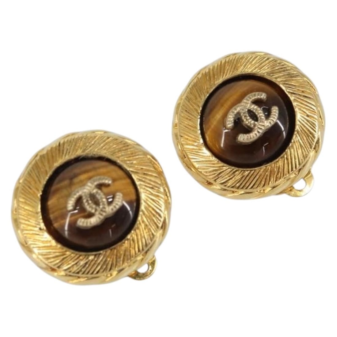 Gold Metal Earrings by CHANEL CC Logo France (1 of 13)