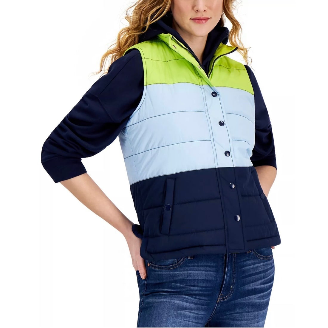 STYLE & CO Blue Colorblocked Puffer Vest Zip Closure Women's L (1 of 3)