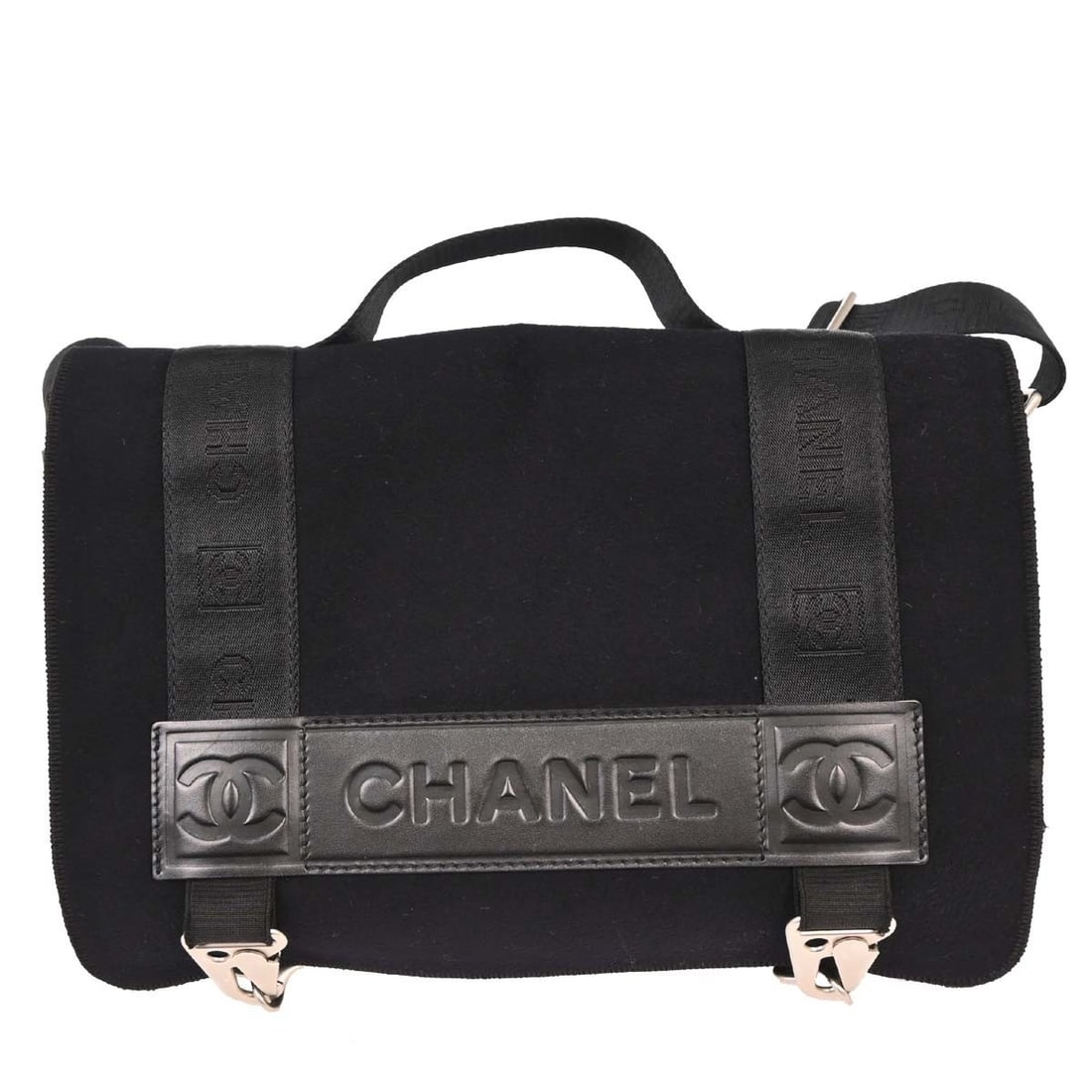 Chanel Black Felt Nylon Sport Line 2way Top Handle Handbag (1 of 10)