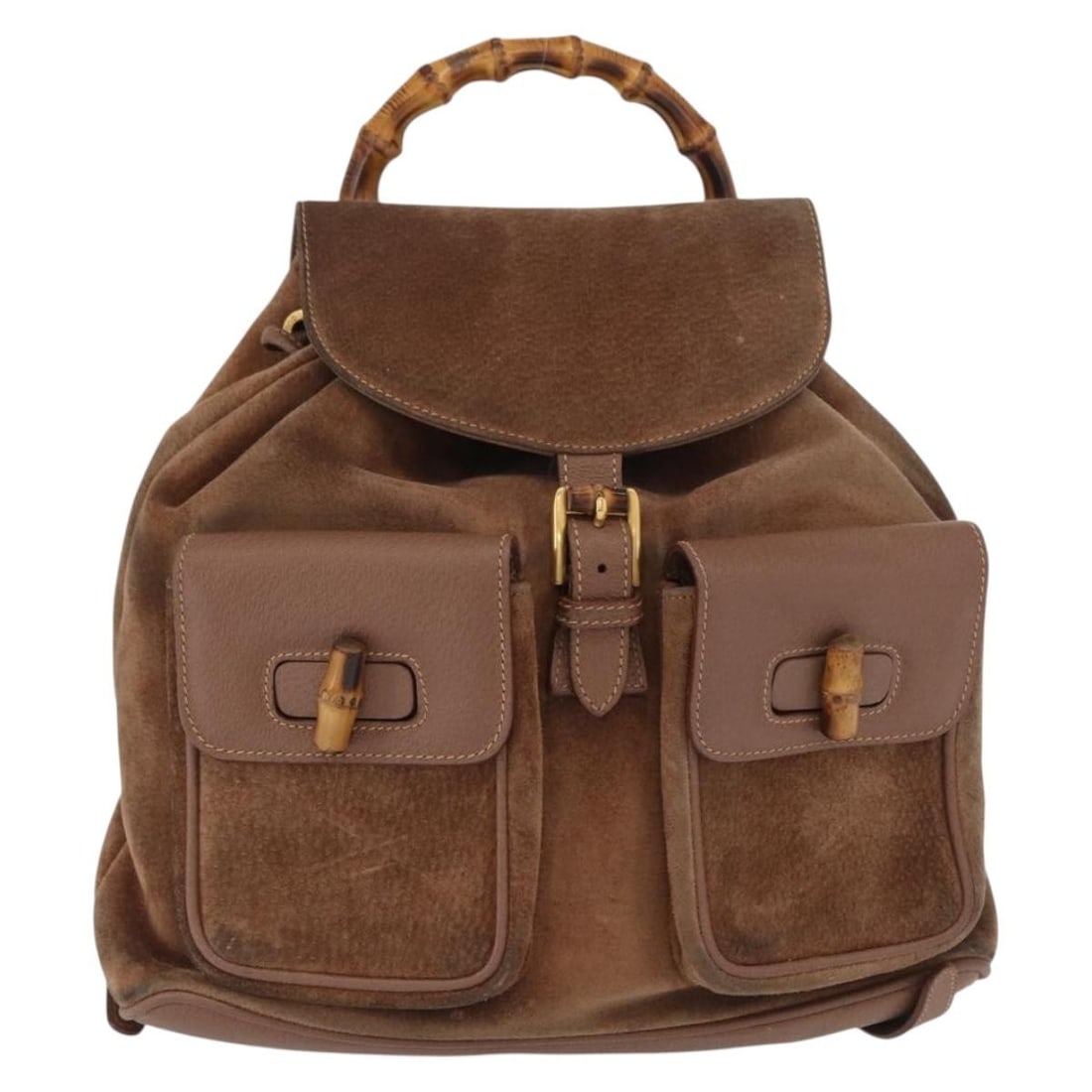 Gucci Brown Suede Bamboo Vintage Backpack Bag 30cm x 28cm x 9cm (1 of 18)