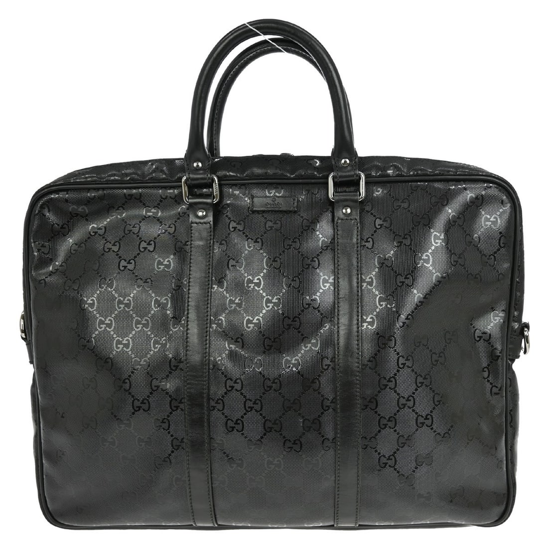 Vintage Gucci GG Black PVC Leather Medium 2-Way Top Handle Handbag: Vintage Gucci GG Black PVC Leather Medium 2-Way Top Handle Handbag This is a vintage Gucci GG 2-way handbag crafted from black PVC with leather accents. The medium-sized bag features the iconic Gucci