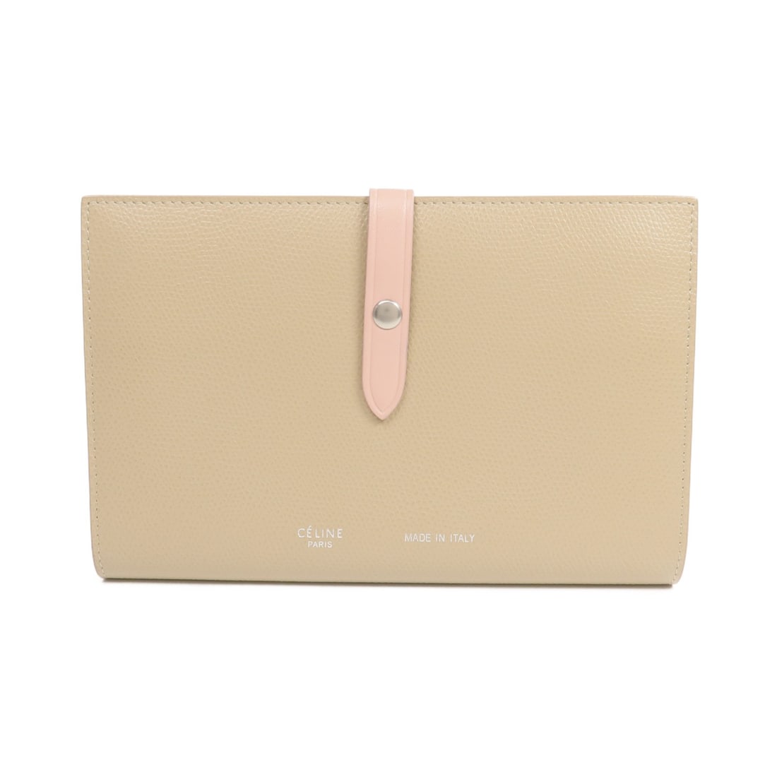 Celine Bifold Long Wallet Calfskin Leather in Beige and Pink: Celine Bifold Long Wallet Calfskin Leather in Beige and Pink This CELINE bifold wallet is crafted from calfskin leather in a beige and pink color combination. Designed for women, it features a classic