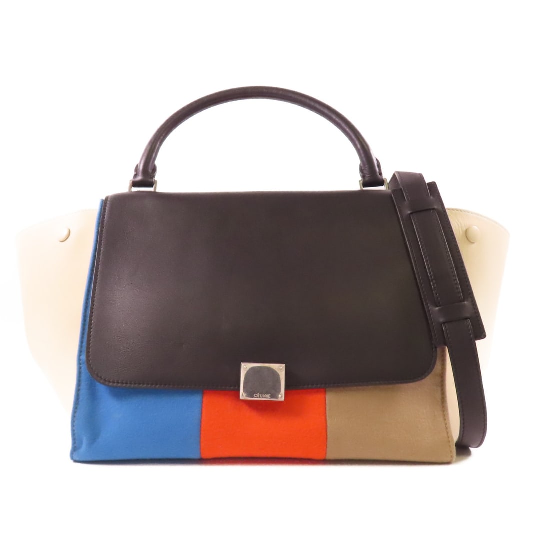 CELINE 2 Way Trapeze Shoulder Bag Calfskin Leather Beige (1 of 13)