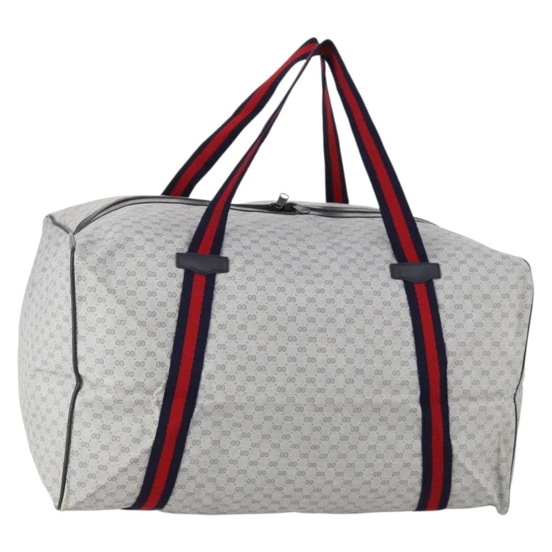 Gucci Micro GG PVC Boston Bag in Navy and Red Sherry Line: Gucci Micro GG PVC Boston Bag in Navy and Red Sherry Line This is a GUCCI Micro GG Supreme Sherry Line Boston Bag crafted from PVC leather with micro small GG canvas accents. The bag features a navy a