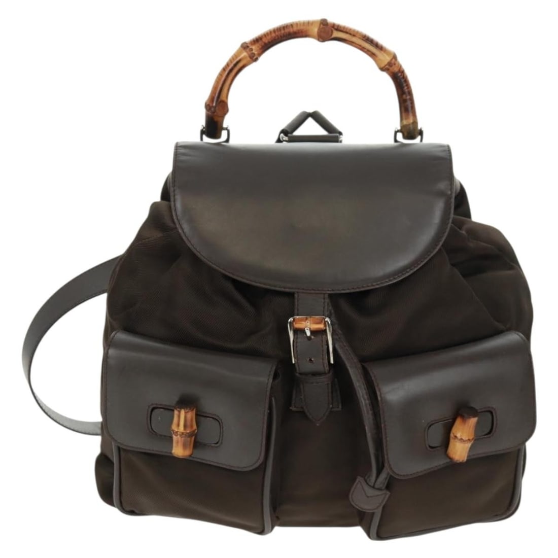 Brown Nylon Patent Leather Gucci Vintage Bamboo Backpack (1 of 18)